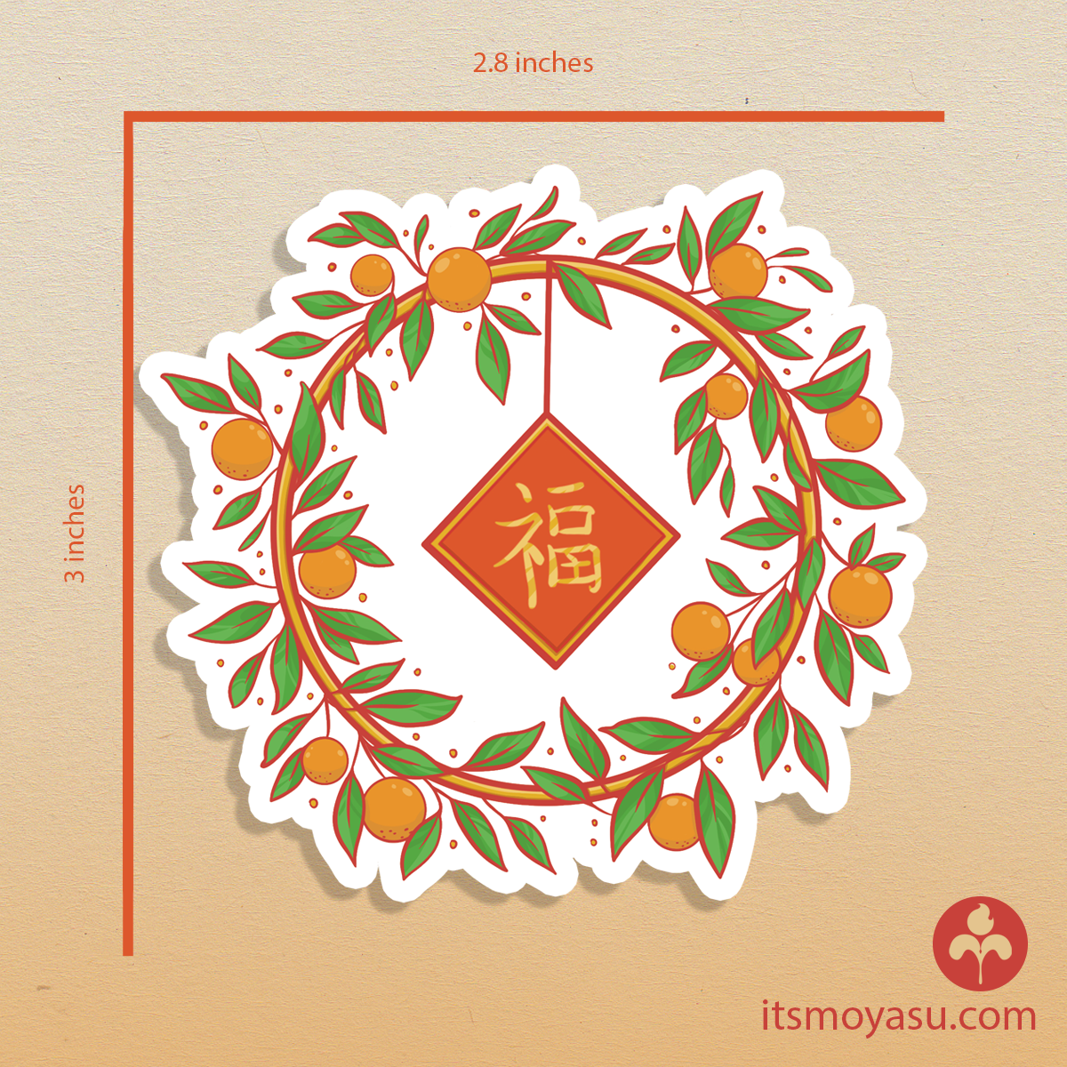Orange Fortune Wreath - Die Cut Sticker