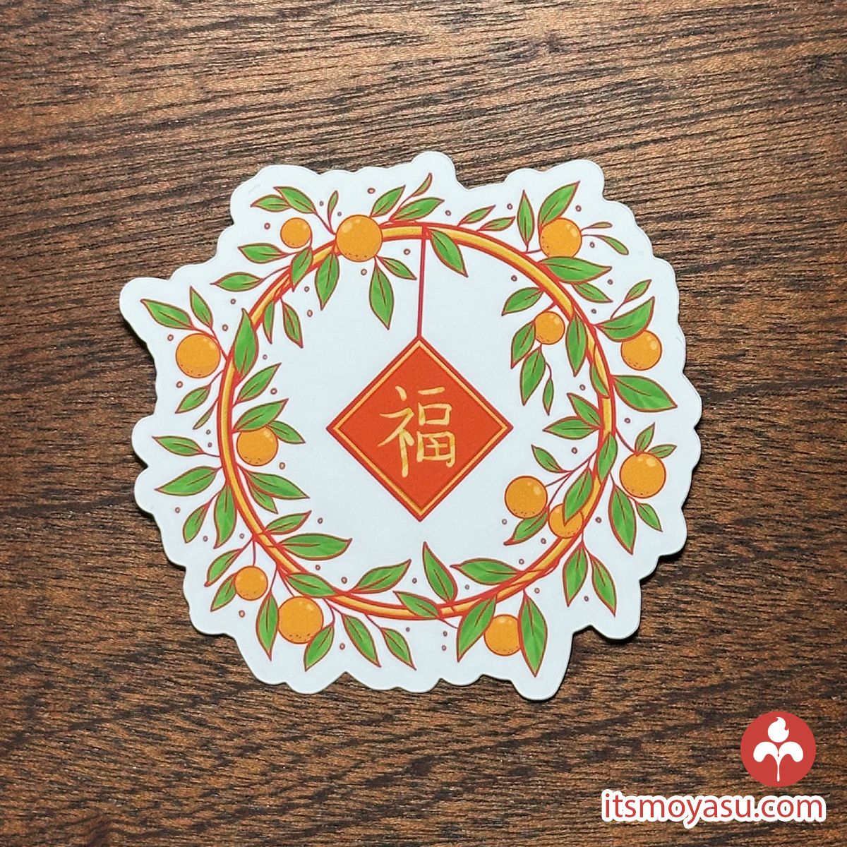 Orange Fortune Wreath - Die Cut Sticker