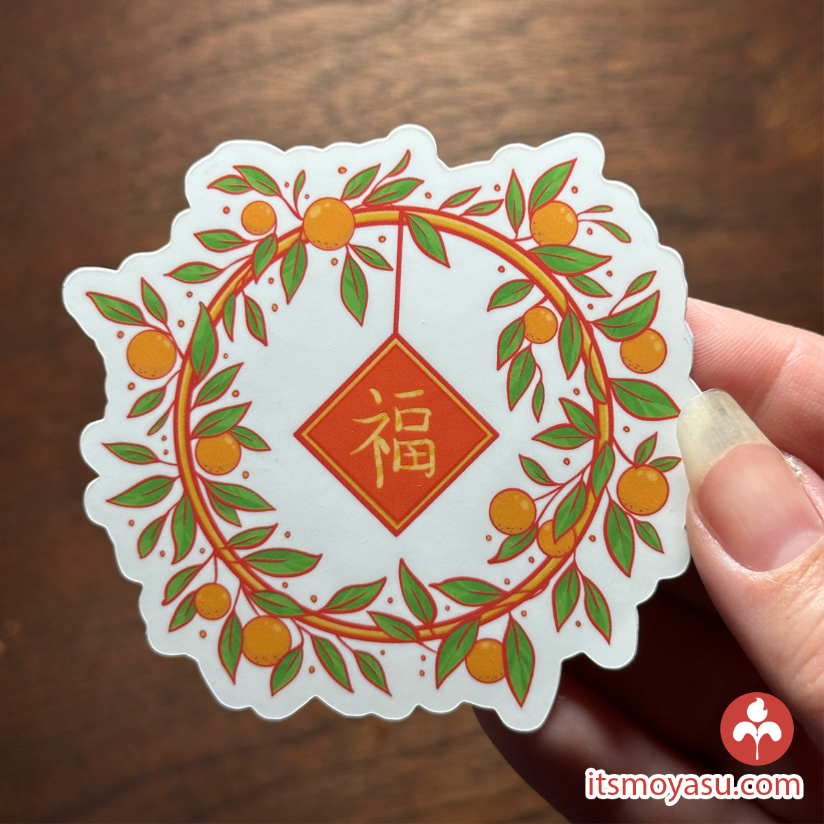 Orange Fortune Wreath - Die Cut Sticker
