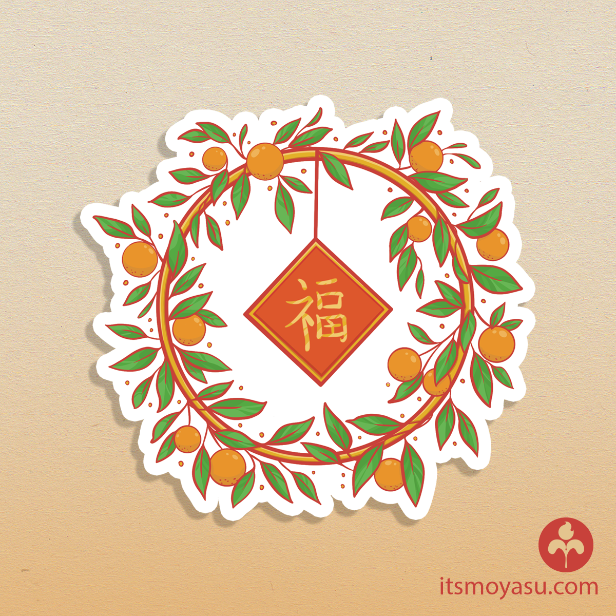 Orange Fortune Wreath - Die Cut Sticker